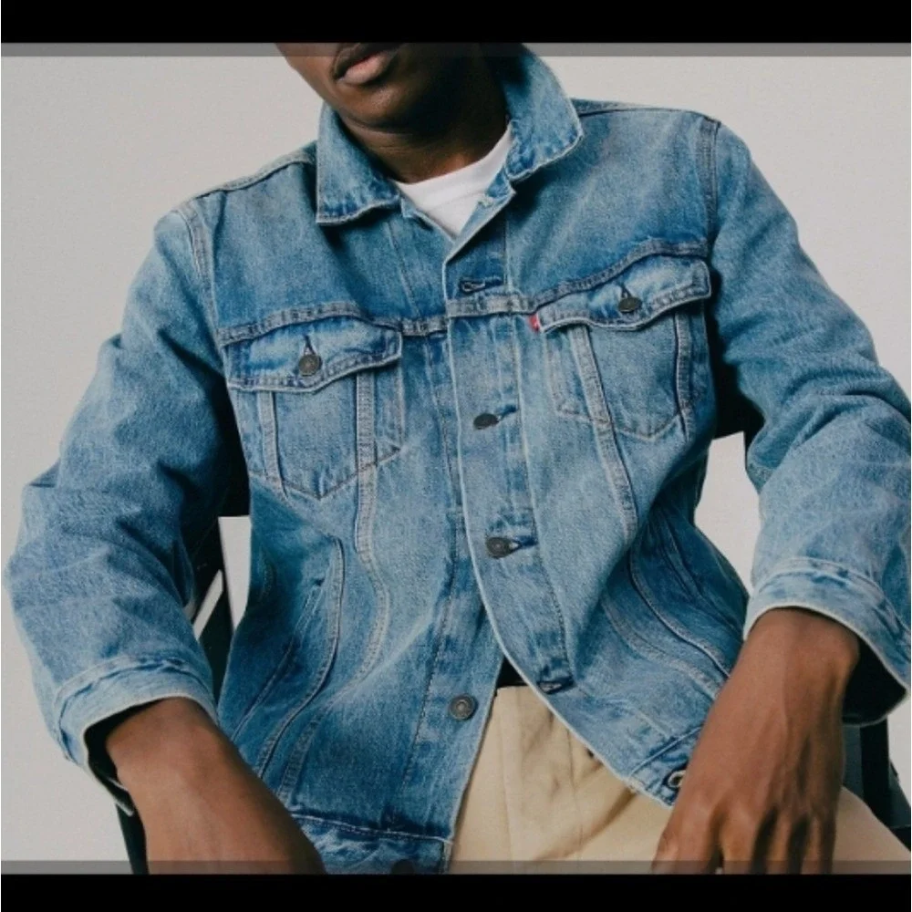 Levis Men's Trucker Jacket Denim Cotton Button Front Vintage Style Classic Large